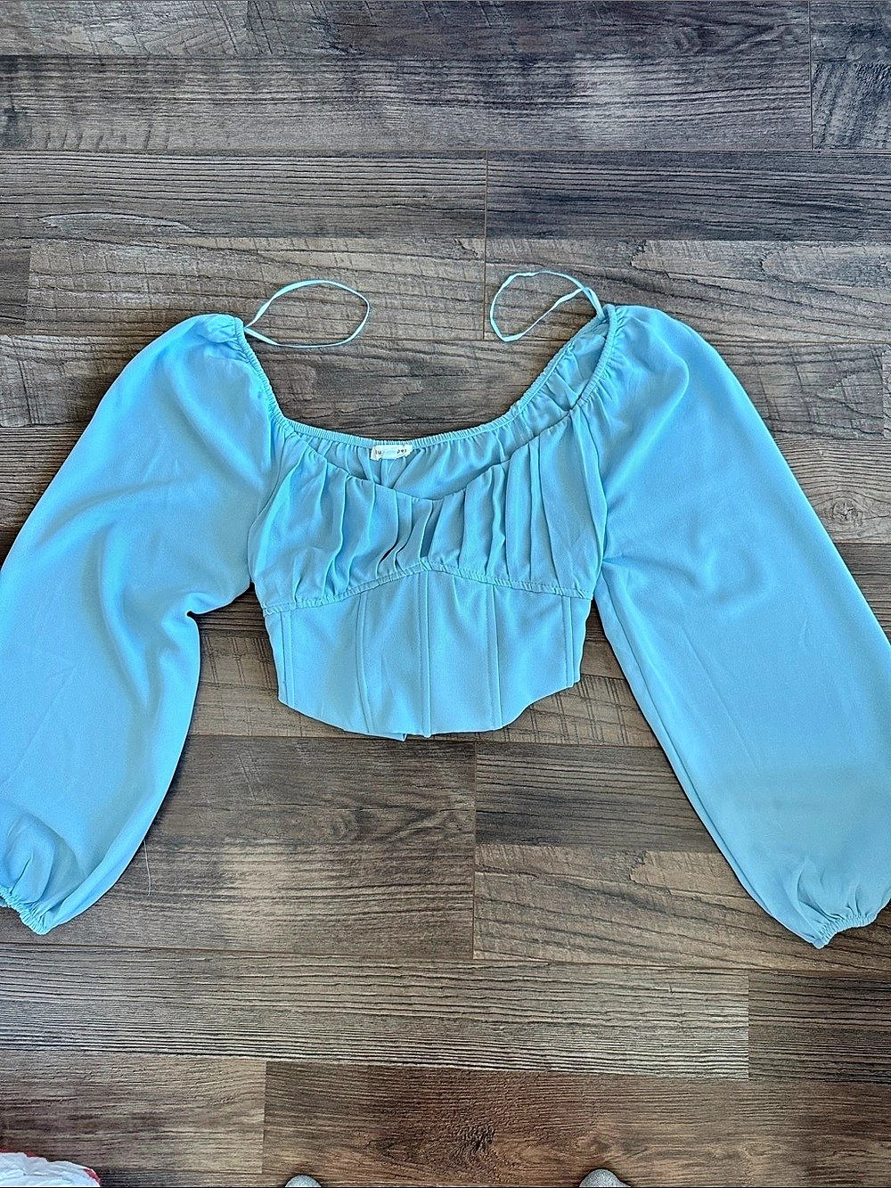 NWT Tie Back Corset Top Blue Long Sleeve